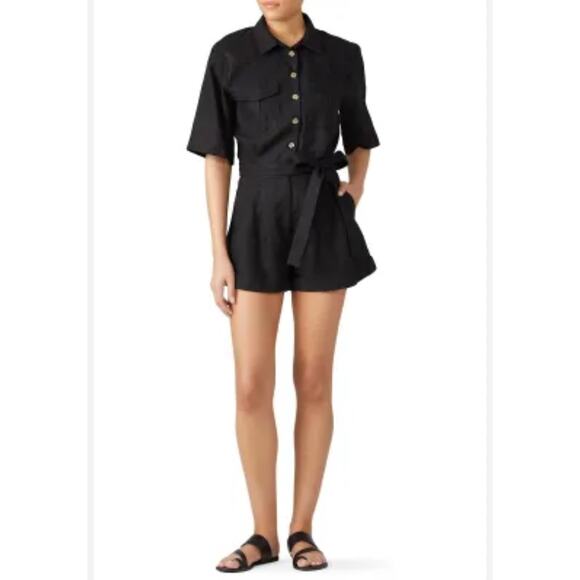 Bec & Bridge Add To Hearts Black Cargo Linen Romper Size 6 - Picture 1 of 8